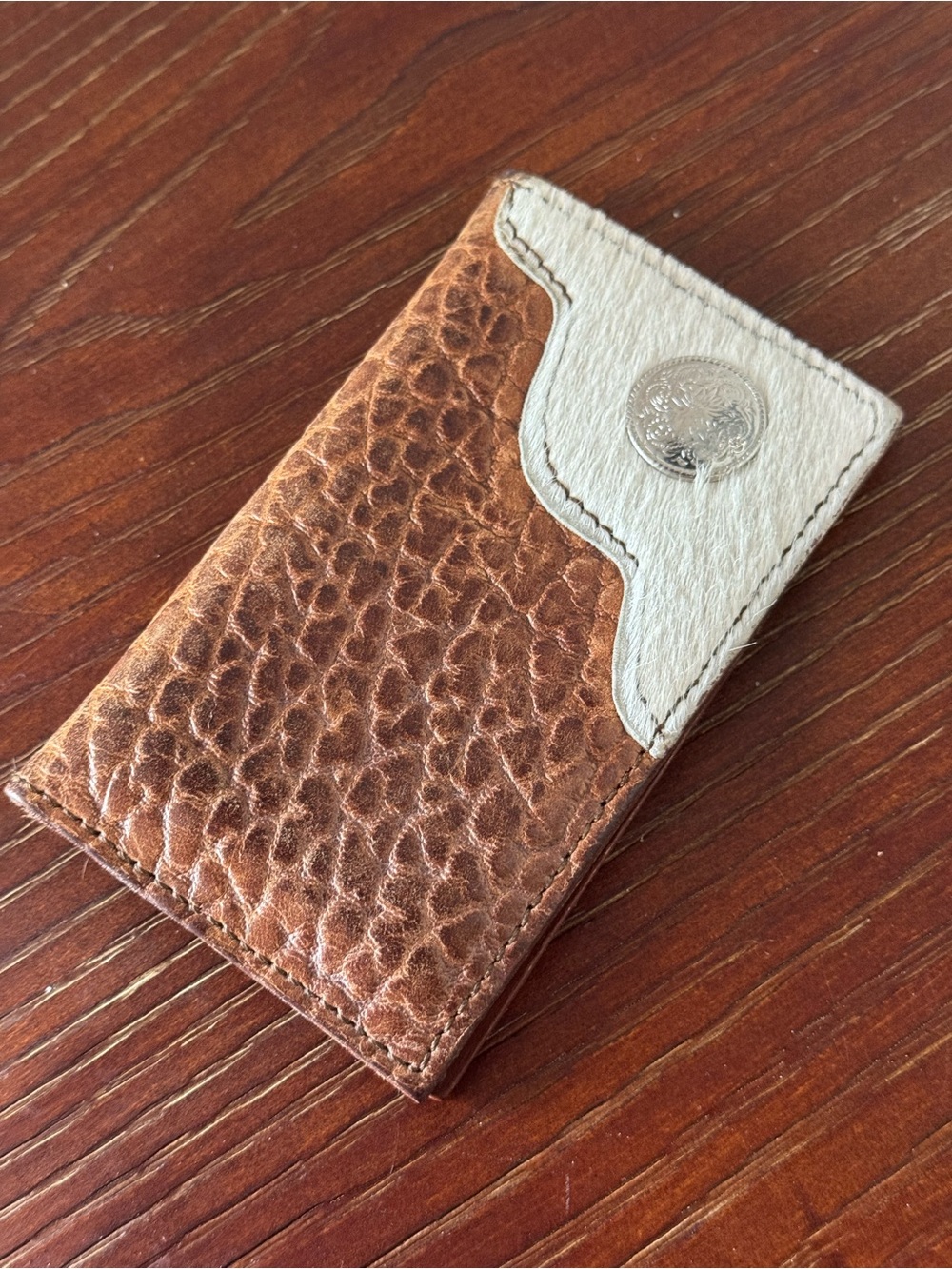 Brown Leather & Cow Hide with Concho Business / Credit Card Holder